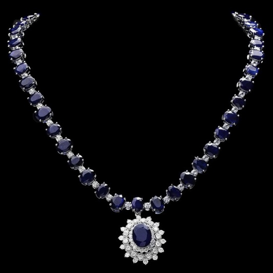 14k Gold 86ct Sapphire 2.50ct Diamond Necklace