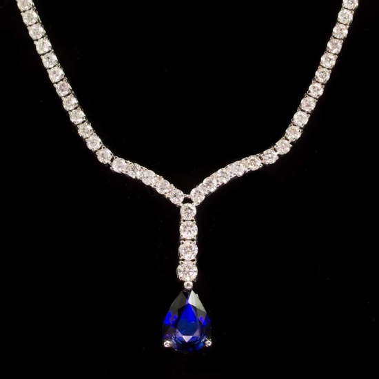 18k Gold 1.61ct Sapphire 4.20ct Diamond Necklace