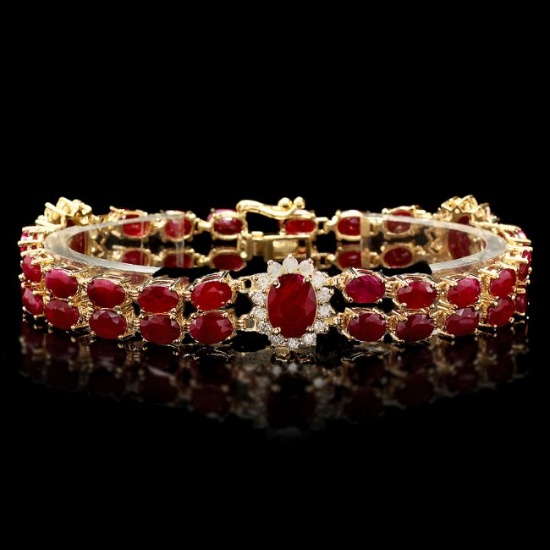 14k Gold 31.5ct Ruby 1.70ct Diamond Bracelet