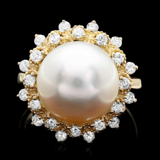 14k Gold 12 X 12mm Pearl 0.70ct Diamond Ring