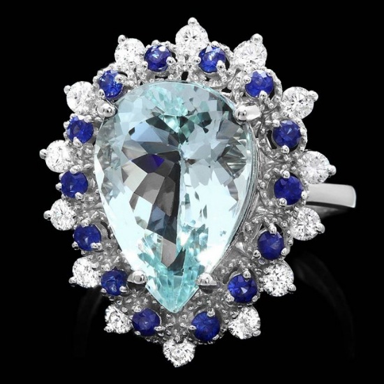 14k Gold 5.50ct Aquamarine 0.55ct Diamond Ring