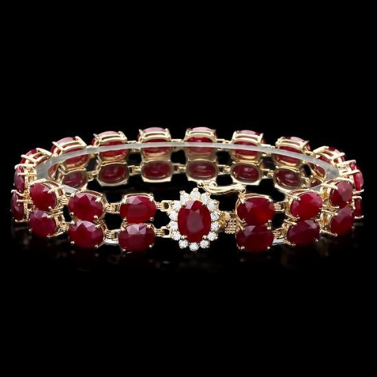 14k Gold 53.00ct Ruby 0.50ct Diamond Bracelet