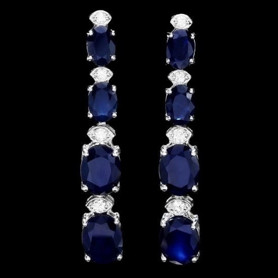 14k Gold 12.5ct Sapphire .35ct Diamond Earrings
