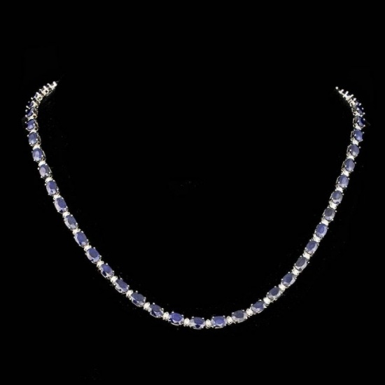 14k Gold 30.00ct Sapphire 1.35ct Diamond Necklace