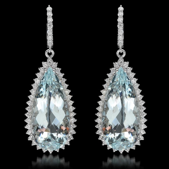 14K Gold 40.02ct Aquamarine & 2.41ct Diamond Earrings