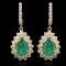 14K Gold 3.45ct Emerald 3.10ct Diamond Earrings