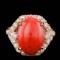 14k Rose Gold 5.50ct Coral 0.90ct Diamond Ring