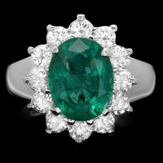 14k White Gold 3.50ct Emerald 1.10ct Diamond Ring