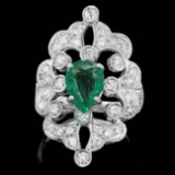 14k White Gold 1.50ct Emerald 1.35ct Diamond Ring