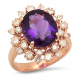 14K Gold 4.54ct Amethyst 1.01cts Diamond Ring