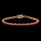 14k Gold 7.48ct Coral 0.50ct Diamond Bracelet