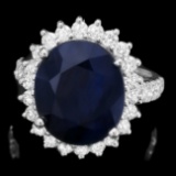 14k Gold 10.00ct Sapphire 1.30ct Diamond Ring