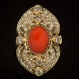 14K Gold 5.07ct Coral 2.72ct Diamond Ring