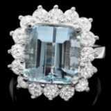 14k White Gold 7.40ct Aquamarine 2ct Diamond Ring