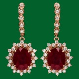 14k 13.50ct Ruby 1.70ct Diamond Earrings