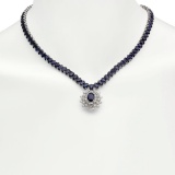 14K Gold 54.01ct Sapphire 2.67ct Diamond Necklace