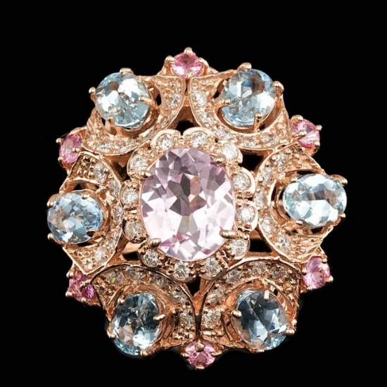 14k Rose Gold 3.50ct Kunzite 1.25ct Diamond Ring