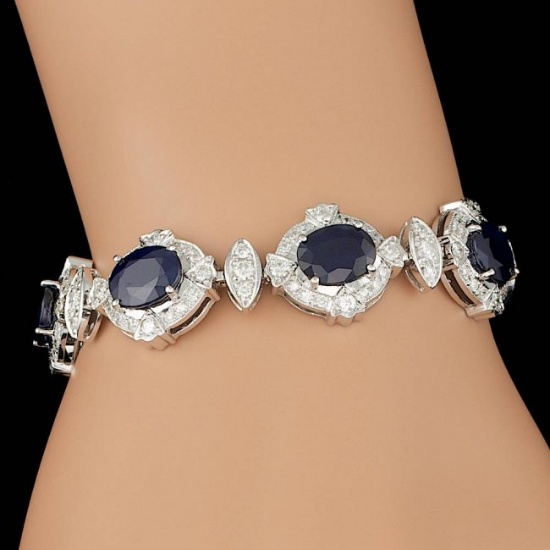 14k Gold 24.50ct Sapphire 5.50ct Diamond Bracelet