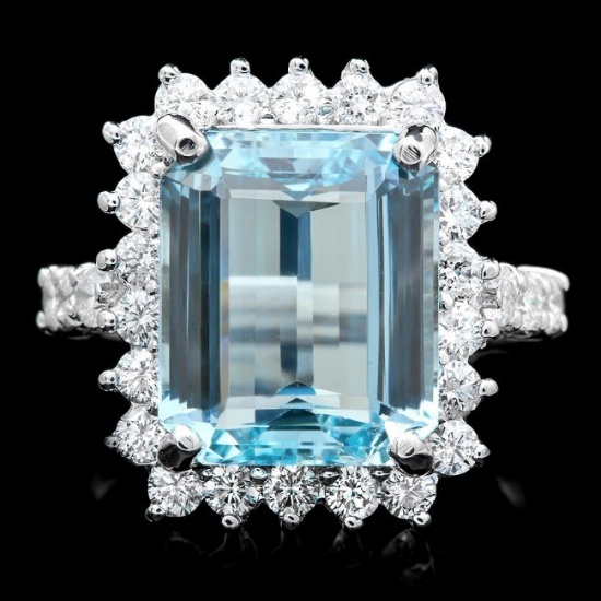 14k Gold 6.00ct Aquamarine 1.00ct Diamond Ring