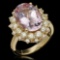 14K Gold 5.90ct Kunzite 1.76ct Diamond Ring