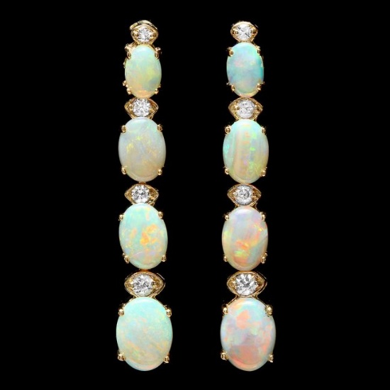 14k Gold 3.50ct Opal 0.35ct Diamond Earrings