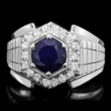 14k Gold 2.00ct Sapphire 0.60ct Diamond Mens Ring