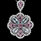14k Aquamarine Sapphire Spinnel Diamond Pendant