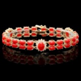 14k Gold 16.5ct Coral 1.20ct Diamond Bracelet