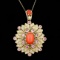 14k Gold 7.00ct Coral 1.80ct Diamond Pendant