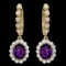 14k Gold 3.70ct Amethyst 1.30ct Diamond Earrings
