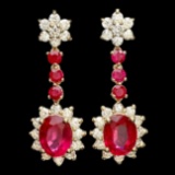 14k Yellow Gold 8ct Ruby 2.50ct Diamond Earrings