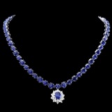 14k Gold 50ct Sapphire 2.00ct Diamond Necklace