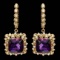 14k Gold 11.50ct Amethyst 1.70ct Diamond Earrings