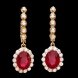 14k Gold 6.50ct Ruby 1.25ct Diamond Earrings