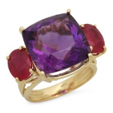 14K Gold 12.32ct Amethyst 3.64ct Ruby Ring