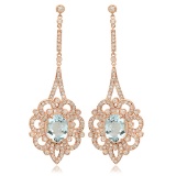 14K Rose Gold, 7.59cts Aquamarine, 2.63cts Diamond Earring