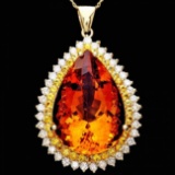 14k Gold 37ct Citrine 1.85ct Diamond Pendant