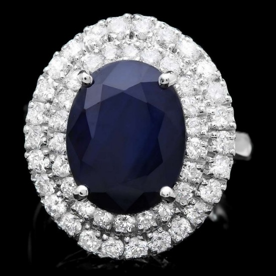 14k Gold 8.00ct Sapphire 1.65ct Diamond Ring