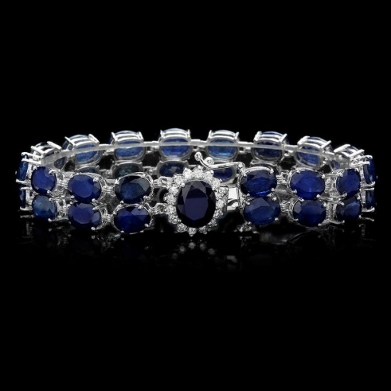14k Gold 49.5ct Sapphire 0.65ct Diamond Bracelet