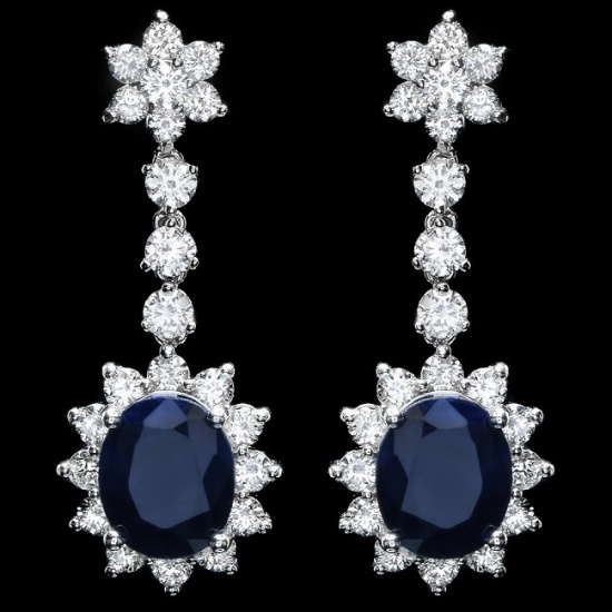 14k Gold 8.50ct Sapphire 3.30ct Diamond Earrings