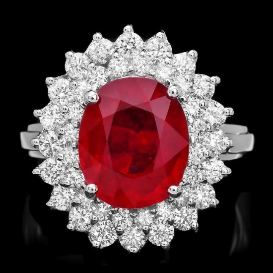 14k White Gold 4.50ct Ruby 1.40ct Diamond Ring