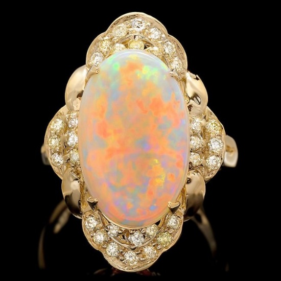 14k Yellow Gold 3.85ct Opal 0.50ct Diamond Ring