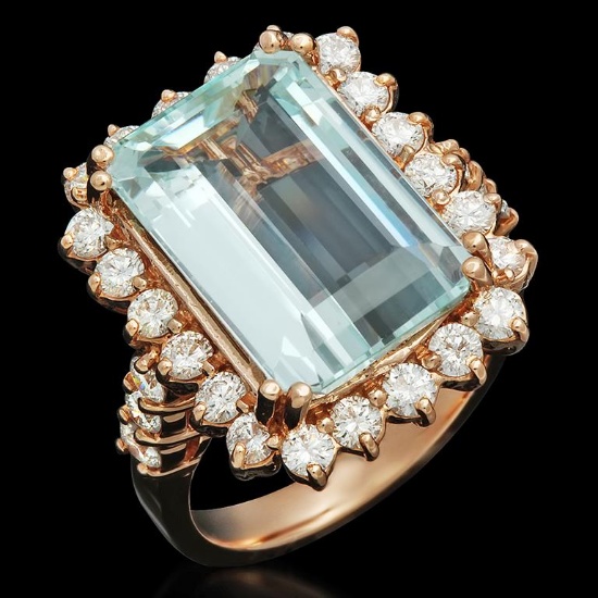 14K Gold 7.55ct Aquamarine 1.51ct Diamond Ring