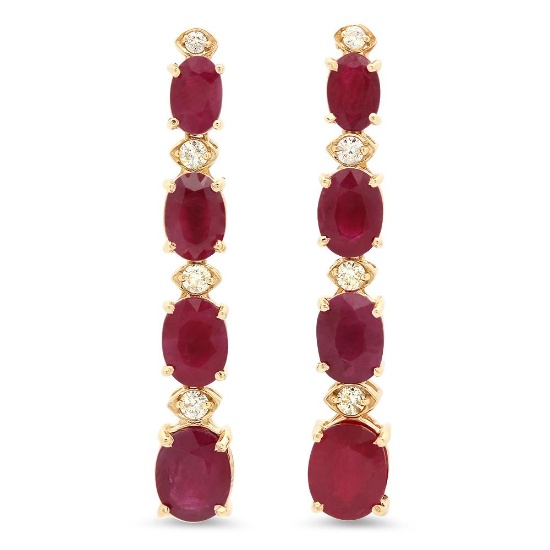 14K Gold 9.72ct Ruby 0.37cts Diamond Earrings