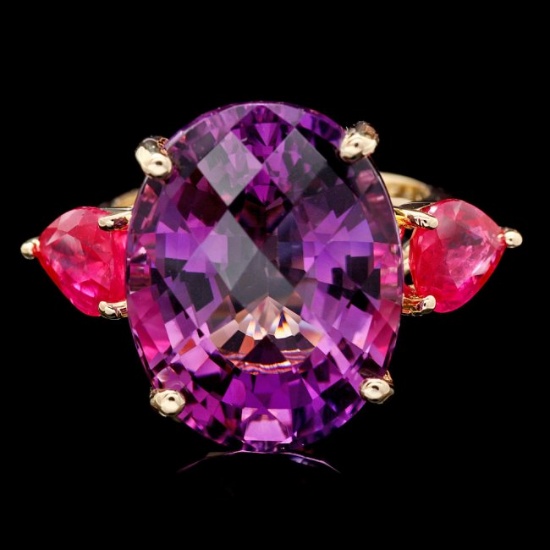 14k Yellow Gold 15.70ct Amethyst 2.45ct Ruby Ring