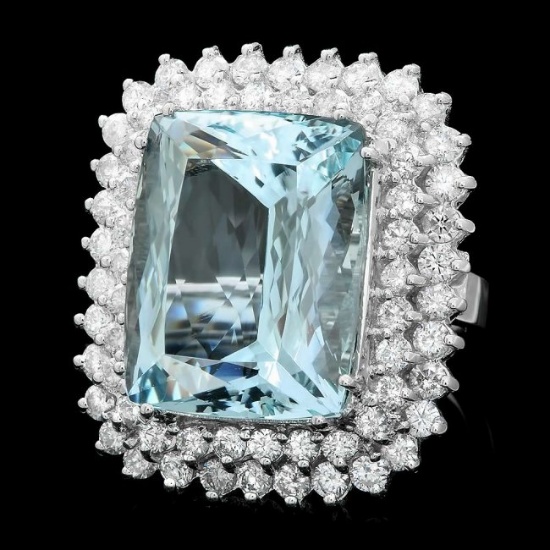 14k Gold 21.00ct Aquamarine 3.00ct Diamond Ring