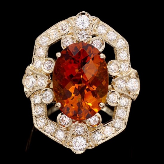 14k Gold 5.40ct Citrine 1.30ct Diamond Ring