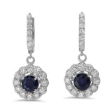 14K Gold  2.33ct Sapphire 2.25 Diamond Earrings