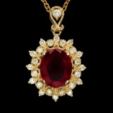 14K Gold 3.91ct Ruby 0.63ct Diamond Pendant