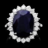 14k Gold 7.30ct Sapphire 1.30ct Diamond Ring